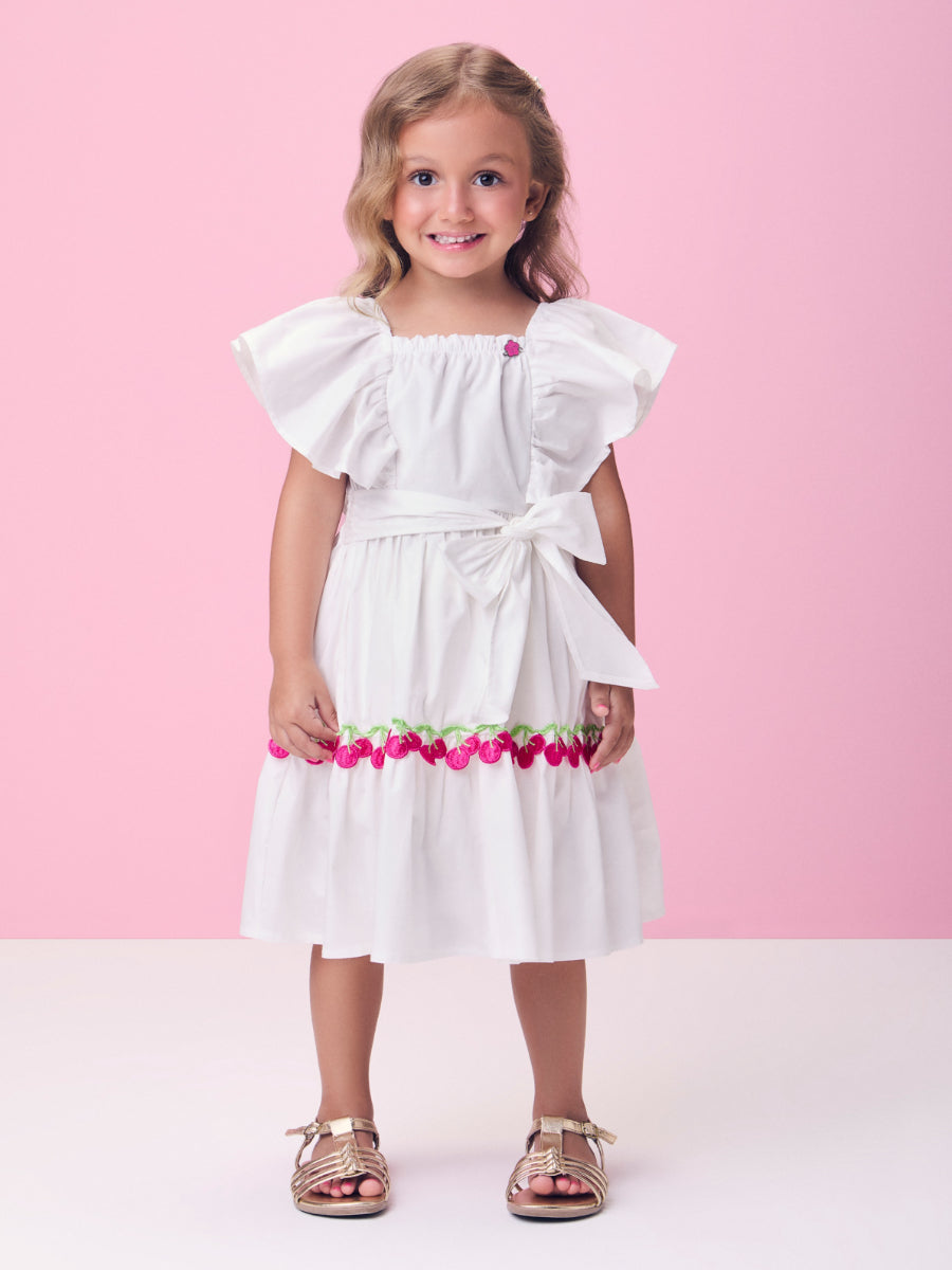 Tricoline Off Dress with Cherries