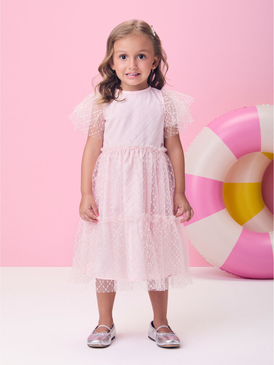 Rose Tulle Dress with Embroidery