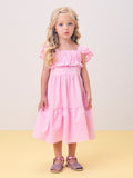 Pink Ruched Dress with Ruffles