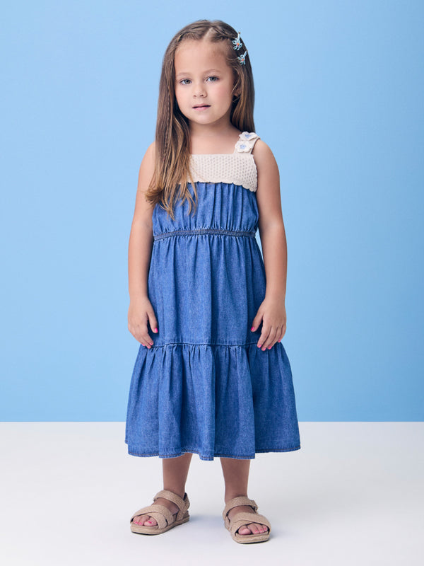 Denim Dress with Knit Strap