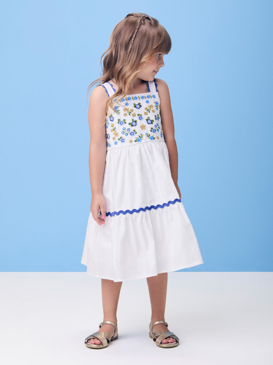 Off Dress with Flower Embroidery
