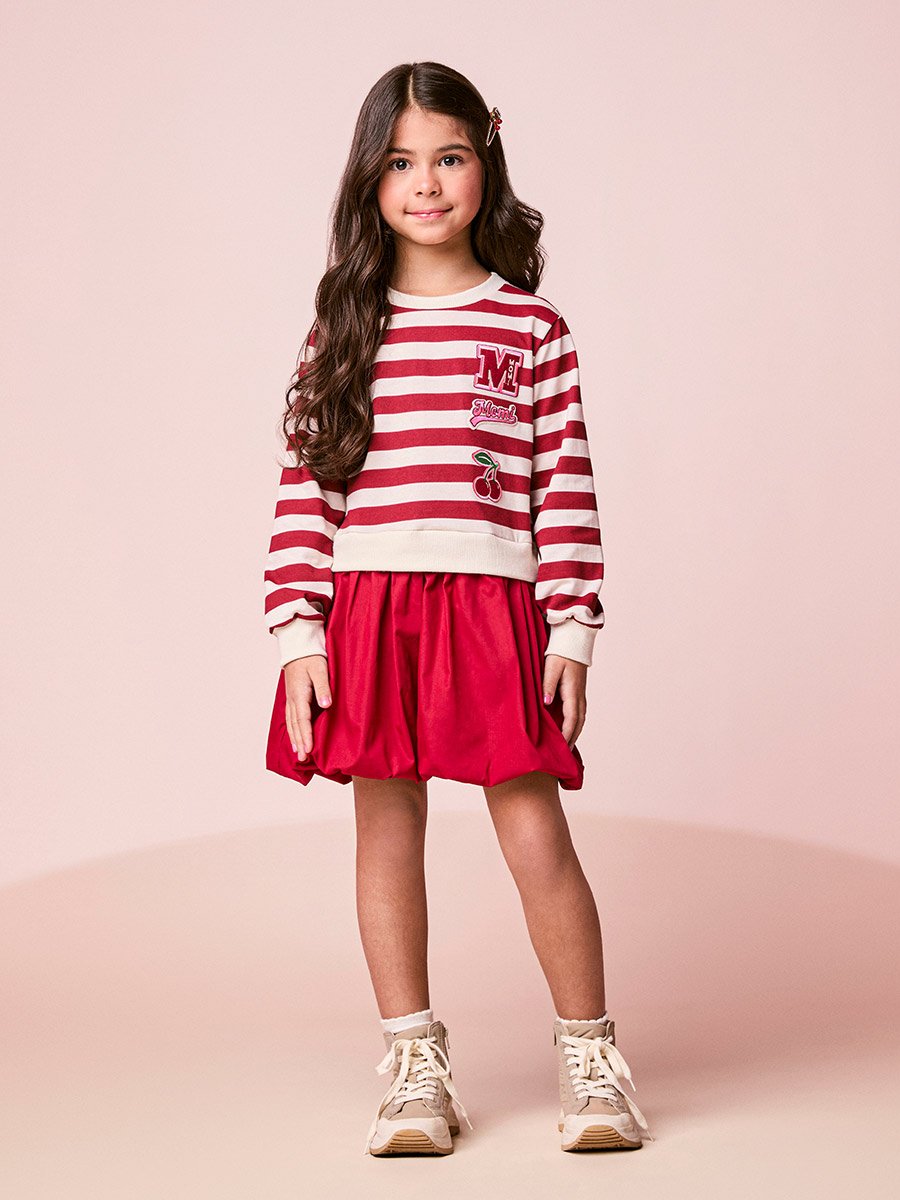 Girls Balloon Dress with Cherry Patch