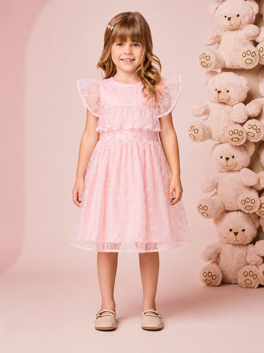Children's Dress in Flower Embroidered Tulle
